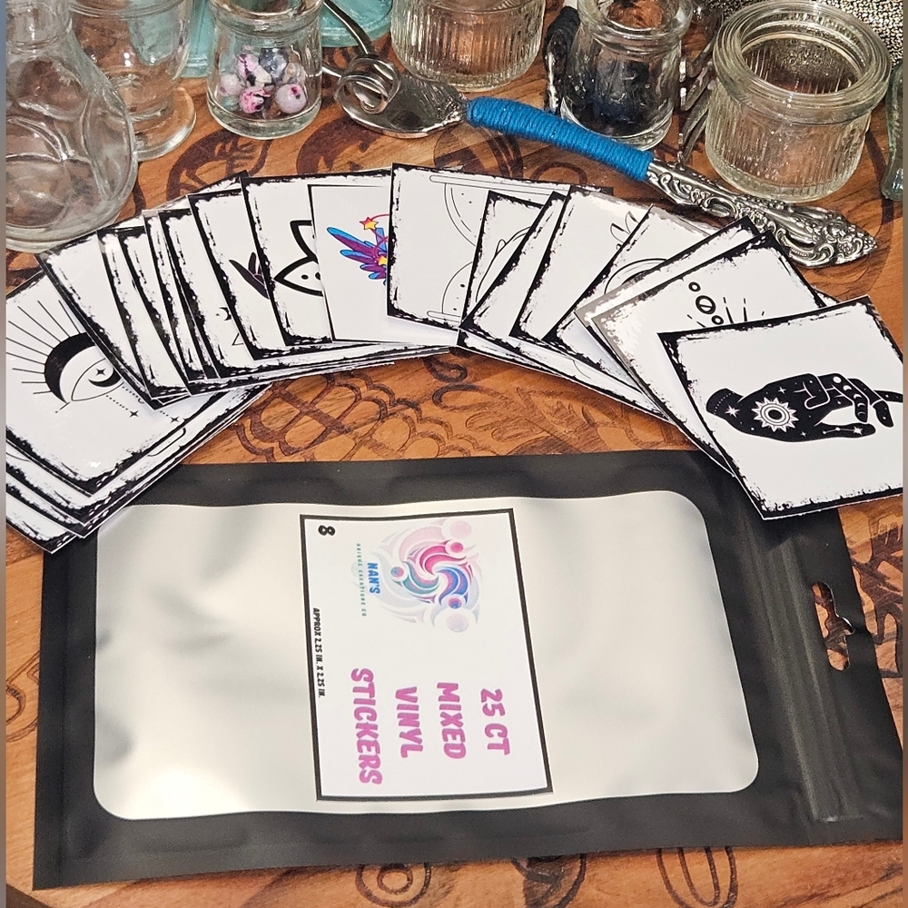 25 Count Mixed Vinyl Stickers Handmade